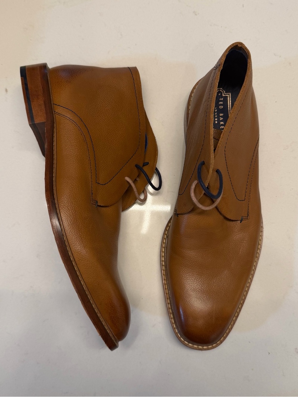 Ted Baker Tan Leather Chukka Boots with Navy Accent